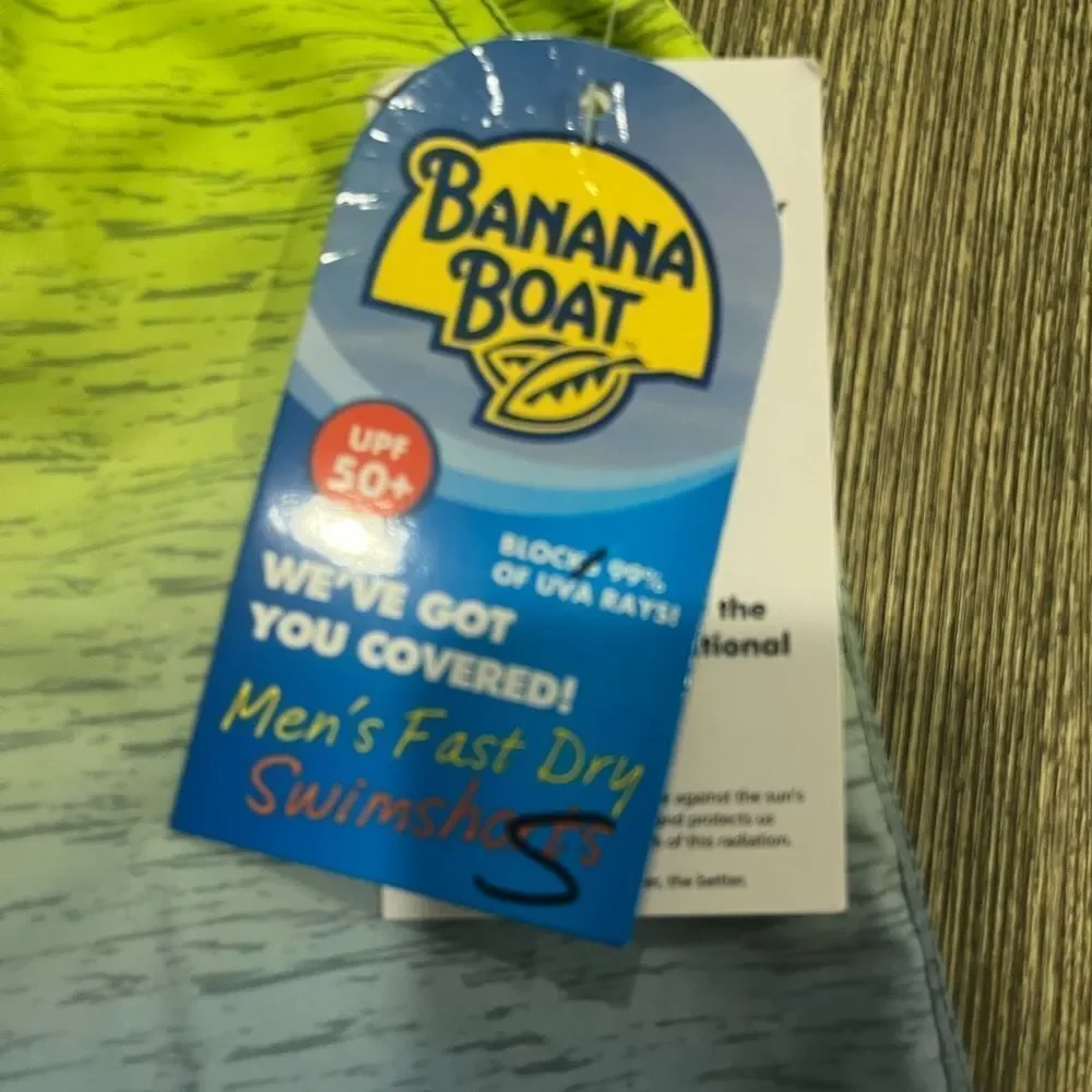 NWT Banana Boat Shorts Board Surf Stretch UPF 50 Swim Gray Yellow Size Small